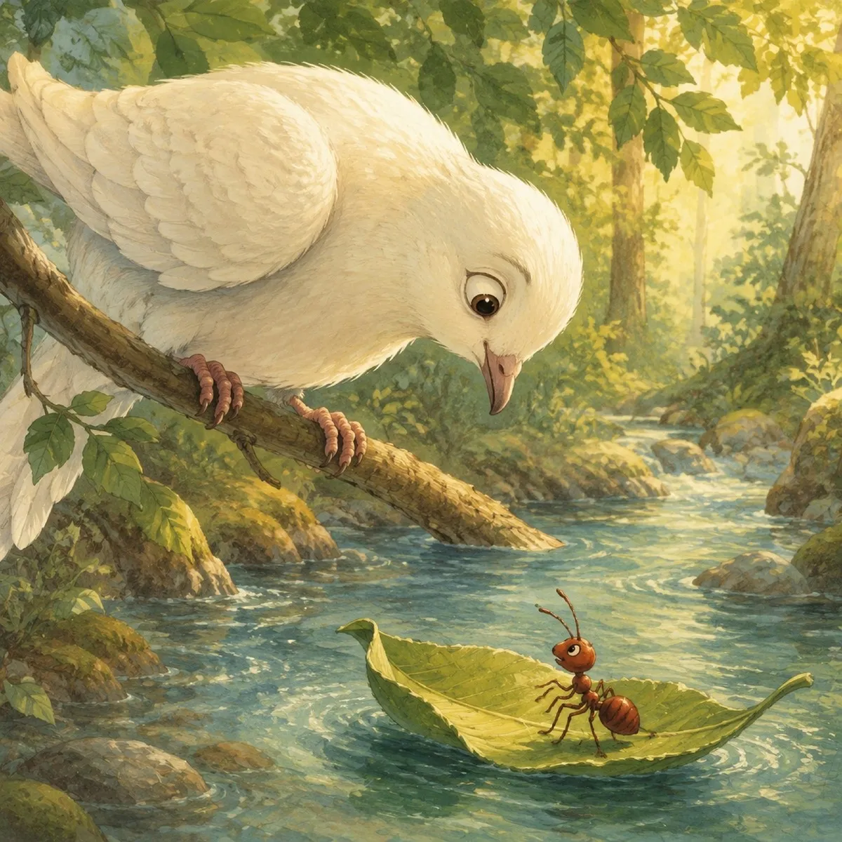 Ilustração de A Pomba e a Formiga