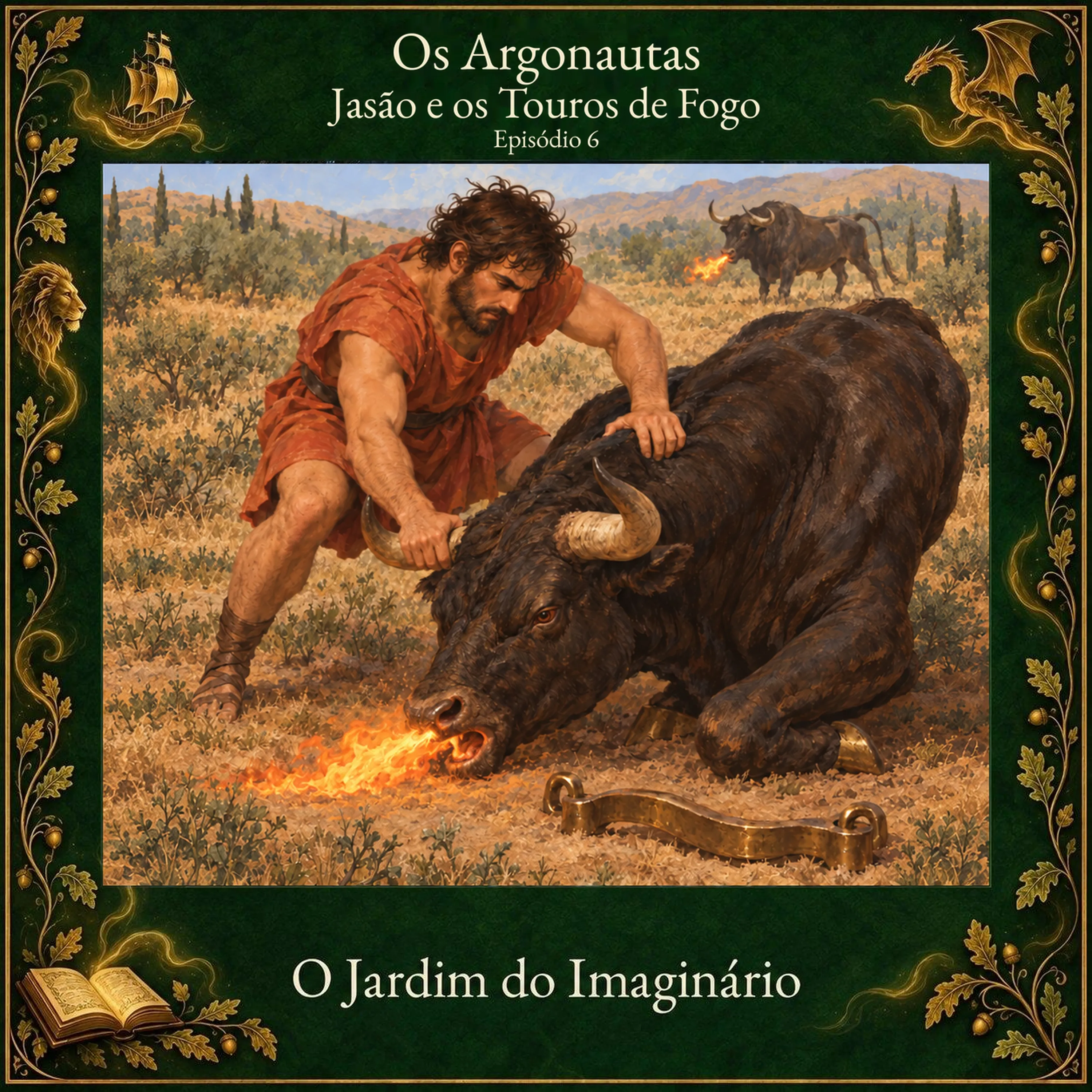 Ilustração de Jasão e os Touros de Fogo