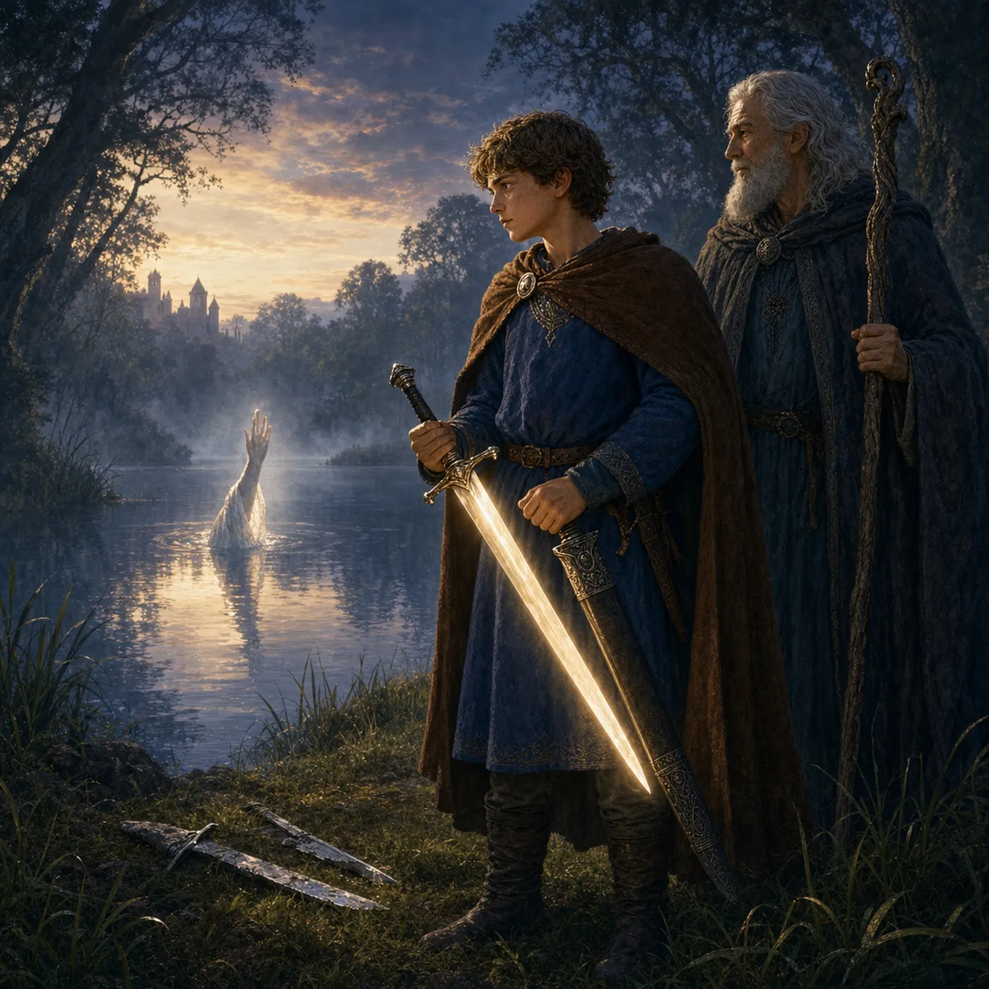 Ilustração de Arthur e Merlin