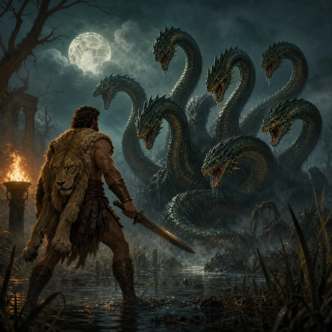 Ilustração de Hércules e a Hidra de Lerna