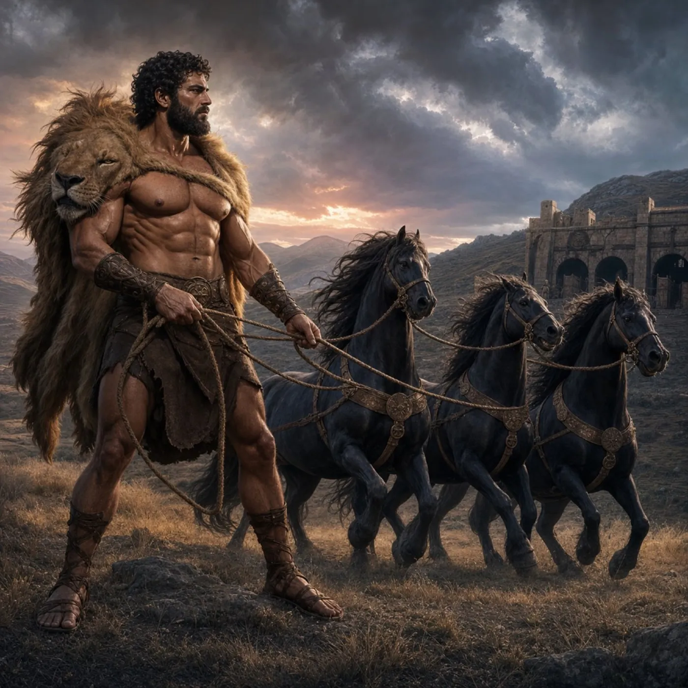 Ilustração de Hércules e as Éguas de Diomedes