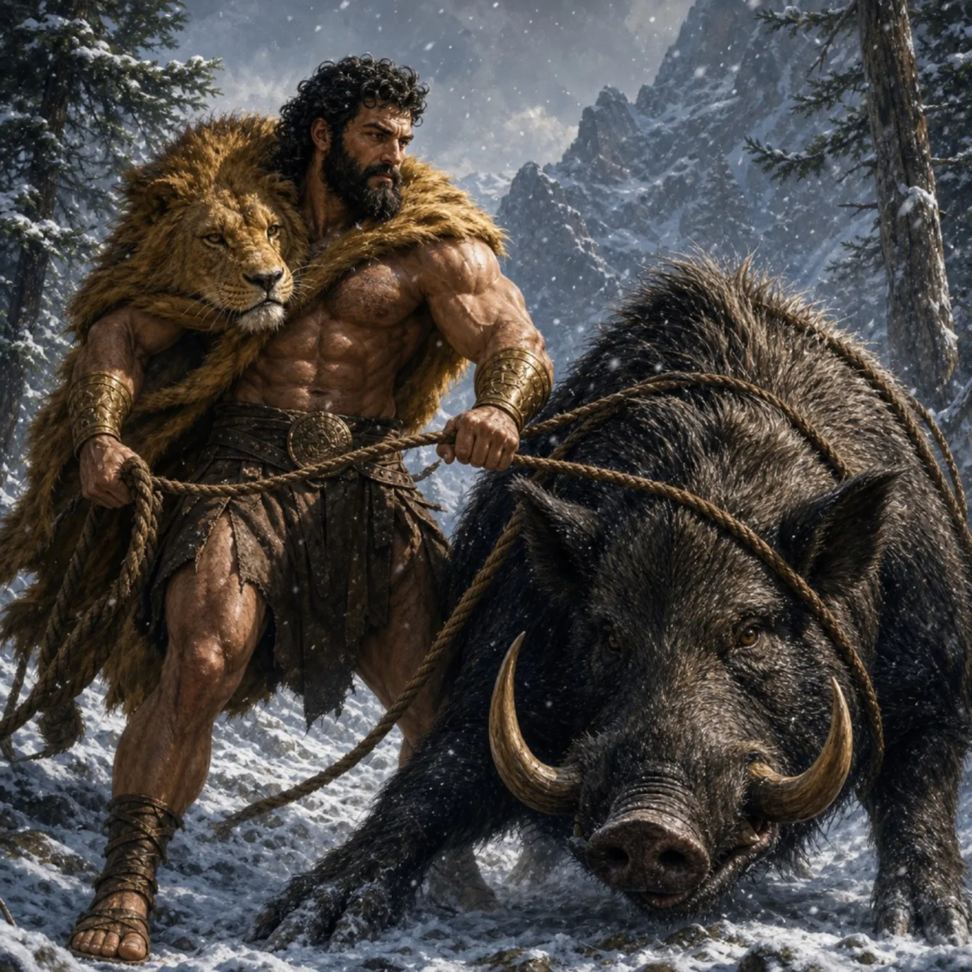 Ilustração de Hércules e o Javali de Erimanto