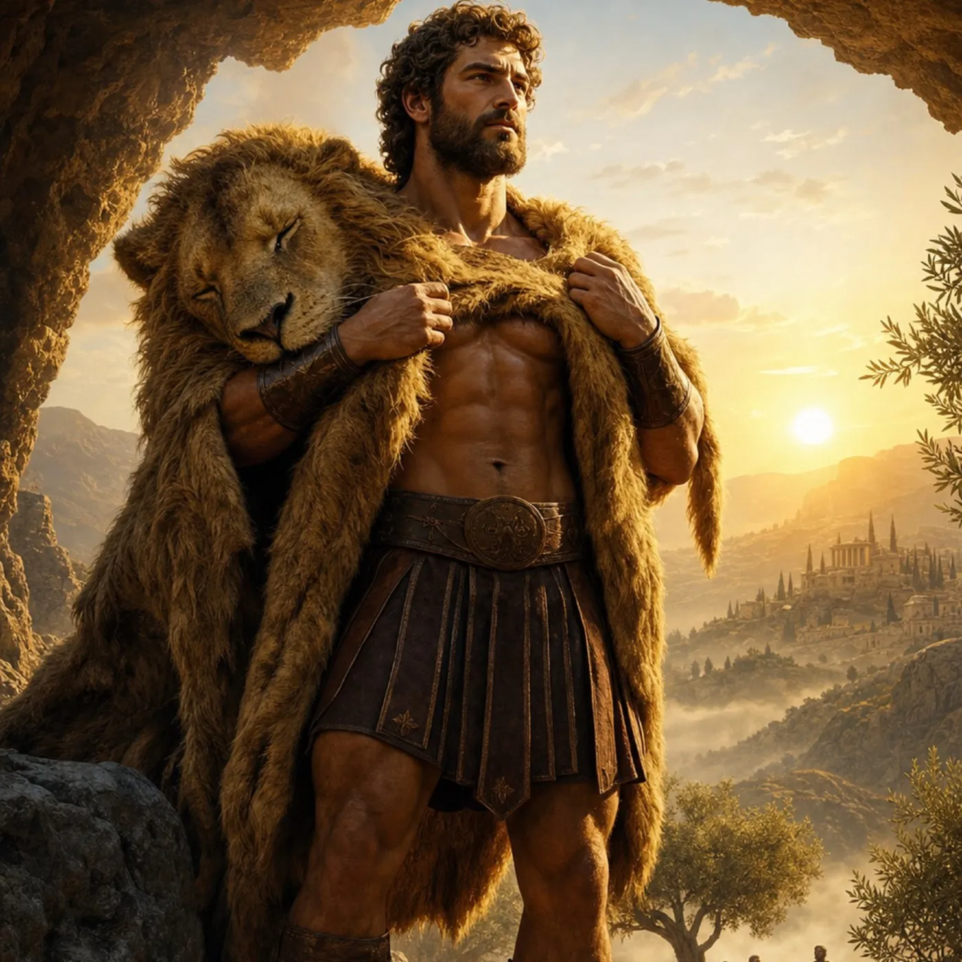 Ilustração de Hércules e o Leão de Nemeia