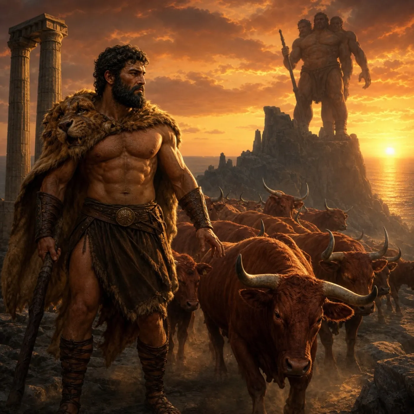 Ilustração de Hércules e os Bois de Gerião