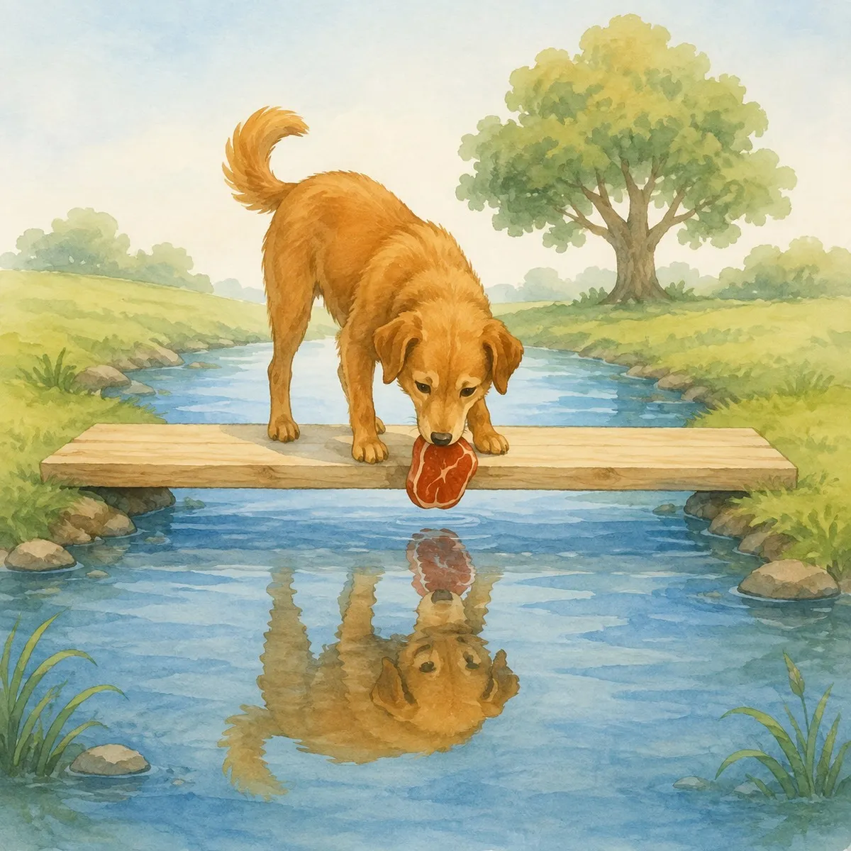 Ilustração de O Cão e sua Sombra