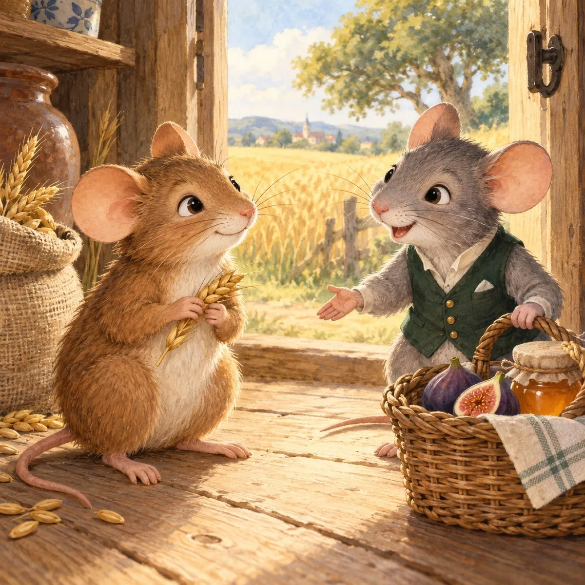 Ilustração de O Rato do Campo e o Rato da Cidade