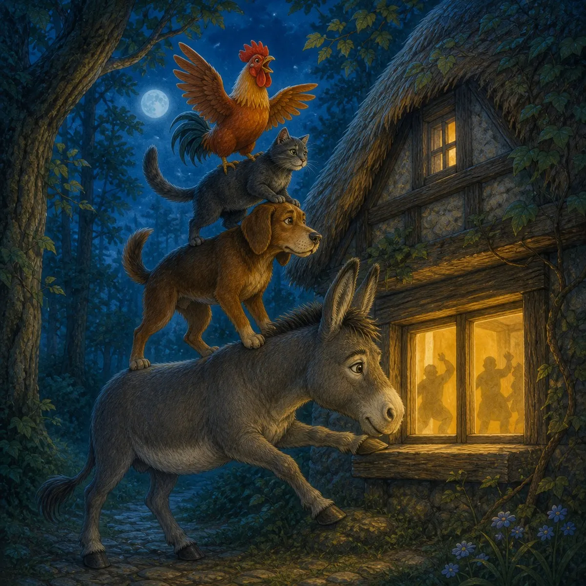 Ilustração de Os Músicos de Bremen